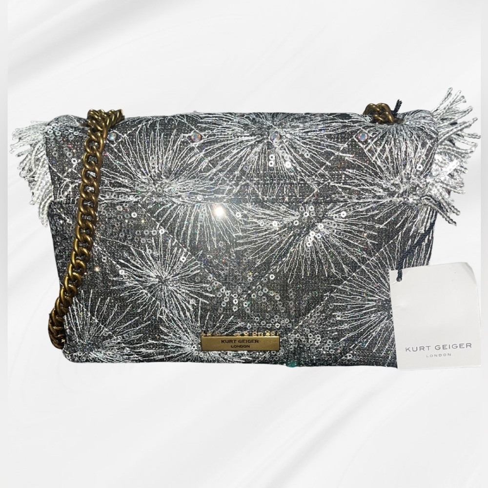 Kurt Geiger Silver Embellished Chain Shoulder Bag - Picture 6 of 15